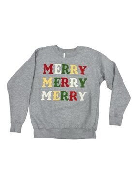 Christmas Sweatshirt Merry Merry Merry Graphic Holiday Crewneck Cotton M